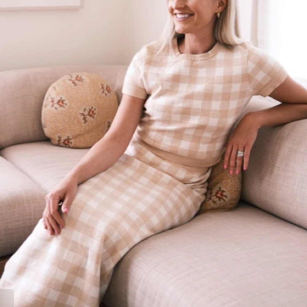 Mason's Daughter Gingham Knit top knit in‎ Blush cream size S classic plaid